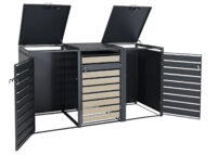 Mülltonnenverkleidung 3er aus Metall anthrazit mit Holzoptik