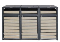 Mülltonnenverkleidung 3er aus Metall anthrazit mit Holzoptik