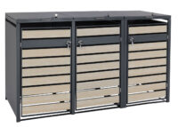 Mülltonnenverkleidung 3er aus Metall anthrazit mit Holzoptik