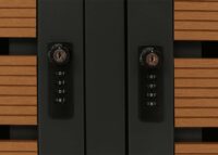 Mülltonnenverkleidung 4er aus WPC und Metall Teak-Optik wetterfest