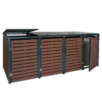 Mülltonnenverkleidung 4-fach aus WPC und Metall in Walnuss-Holzoptik