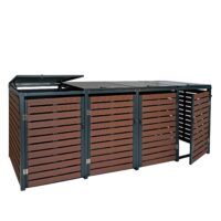 Mülltonnenverkleidung 4-fach aus WPC und Metall in Walnuss-Holzoptik