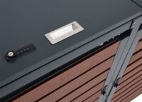 Mülltonnenverkleidung 4-fach aus WPC und Metall in Walnuss-Holzoptik