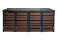 Mülltonnenverkleidung 4-fach aus WPC und Metall in Walnuss-Holzoptik