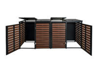 Mülltonnenverkleidung 4-fach aus WPC und Metall in Walnuss-Holzoptik