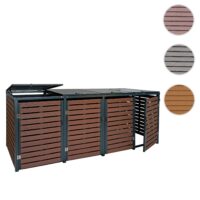 Mülltonnenverkleidung 4-fach aus WPC und Metall in Walnuss-Holzoptik