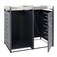 Mülltonnenverkleidung aus Metall anthrazit mit integriertem Brennholzlager