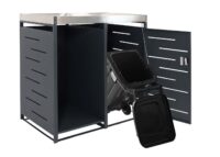 Mülltonnenverkleidung aus Metall anthrazit mit integriertem Brennholzlager