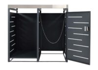 Mülltonnenverkleidung aus Metall anthrazit mit integriertem Brennholzlager