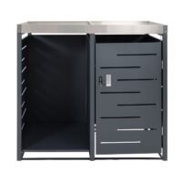 Mülltonnenverkleidung aus Metall anthrazit mit integriertem Brennholzlager