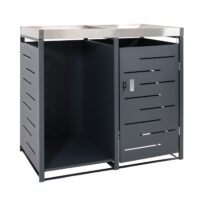 Mülltonnenverkleidung aus Metall anthrazit mit integriertem Brennholzlager