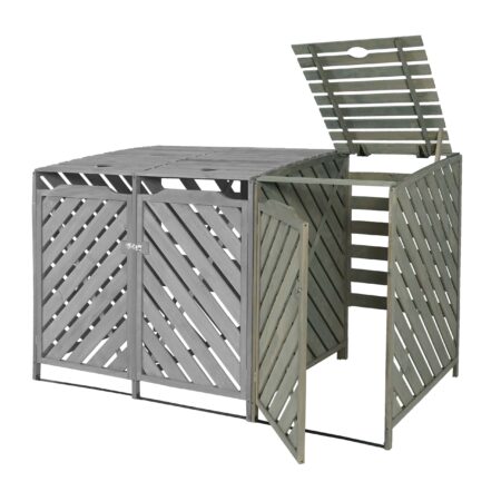 Mülltonnenverkleidung XL aus Holz grau für 1 bis 2 Tonnen 120x68x98 cm