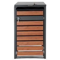 Mülltonnenverkleidung aus Metall anthrazit in Kirsch-Holzoptik dunkelbraun