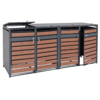 Mülltonnenverkleidung aus Metall anthrazit in Kirsch-Holzoptik dunkelbraun