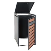 Mülltonnenverkleidung aus Metall anthrazit in Kirsch-Holzoptik dunkelbraun