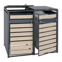 Mülltonnenverkleidung XL aus Metall anthrazit mit Holzoptik für 2 bis 4 Tonnen