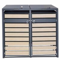 Mülltonnenverkleidung XL aus Metall anthrazit mit Holzoptik für 2 bis 4 Tonnen