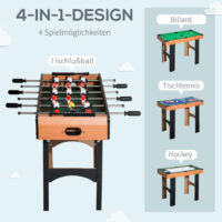 4-in-1 Multispieltisch mit Tischfußball, Tischhockey, Tischtennis und Billard, ideal für Spielspaß.