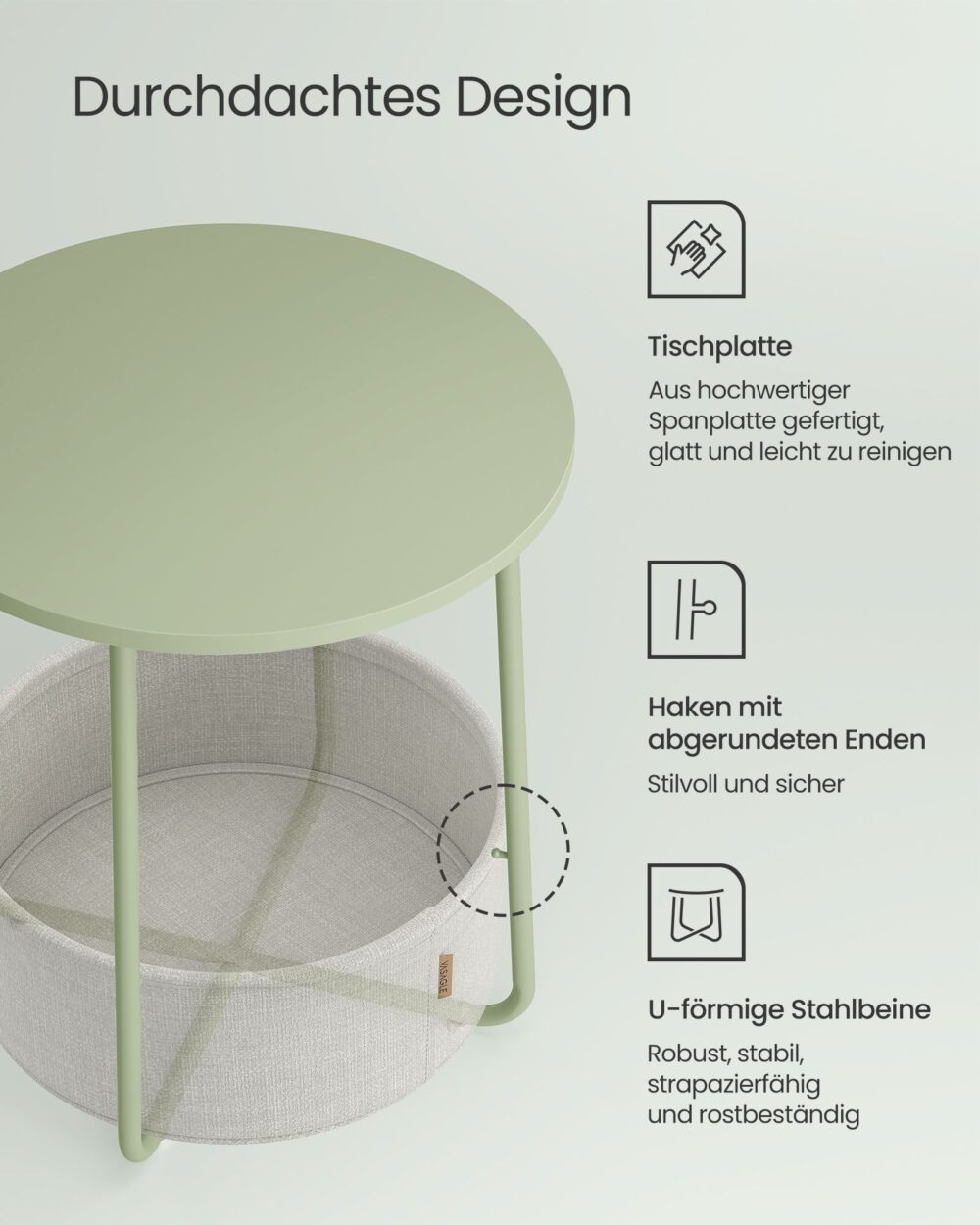 Nachttisch Beistelltisch Grün-Weiss.