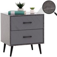 Nachttisch Beistelltisch Schublade Fischgrätenmuster 55x48x40cm Marmor-Optik grau