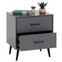 Nachttisch Beistelltisch Schublade Fischgrätenmuster 55x48x40cm Marmor-Optik grau