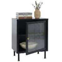 Nachttisch Beistelltisch Industrial Staufächer Metall Schilfglas 55x41x41cm schwarz