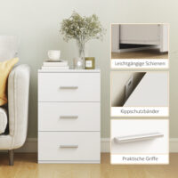 Nachttisch Kommode mit 3 Schubladen für Schlafzimmer weiss