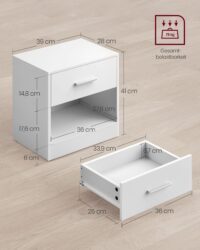 Weißer Nachttisch mit Schublade, praktisch und zeitlos.