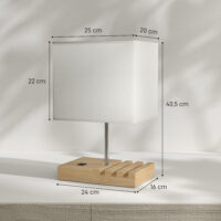 Nachttischlampe mit USB Ablage Holz Stoffschirm für Schlafzimmer weiss