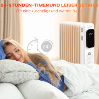 Ein tragbarer Ölradiator und Ölheizung in Weiss mit 2180W Leistung und Timer.