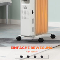 Ein tragbarer Ölradiator und Ölheizung in Weiss mit 2180W Leistung und Timer.