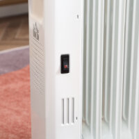 Ein tragbarer Ölradiator und Ölheizung in Weiss mit 2180W Leistung und Timer.