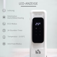 Ein tragbarer Ölradiator und Ölheizung in Weiss mit 2720W Leistung und Timer.