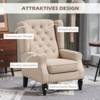 Ohrensessel bequem mit abnehmbarem Bezug beige