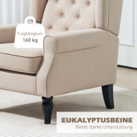 Ohrensessel bequem mit abnehmbarem Bezug beige