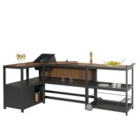3-tlg. Aluminium Outdoor-Küche Garten mit Servierwagen Eiskübel Schrank anthrazit Holzoptik
