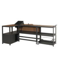 3-tlg. Aluminium Outdoor-Küche Garten mit Servierwagen Eiskübel Schrank anthrazit Holzoptik