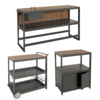 3-tlg. Aluminium Outdoor-Küche Garten mit Servierwagen Eiskübel Schrank anthrazit Holzoptik