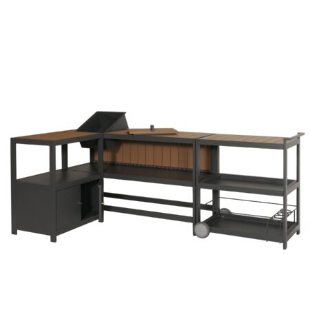 3-tlg. Aluminium Outdoor-Küche Garten mit Servierwagen Eiskübel Schrank anthrazit Holzoptik