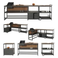 3-tlg. Aluminium Outdoor-Küche Garten mit Servierwagen Eiskübel Schrank anthrazit Holzoptik