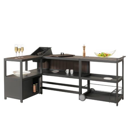 Outdoor-Küche Aluminium 3-teilig Garten anthrazit Holzoptik