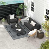 Outdoor Teppich wasserfest geometrisch 182x274cm schwarz grau