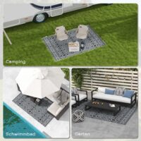 Outdoor Teppich wasserfest geometrisch 182x274cm schwarz grau