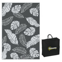 Outdoor Teppich wetterfest Blattmuster 182x274cm grau weiss