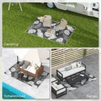 Outdoor Teppich wetterfest Blattmuster 182x274cm grau weiss