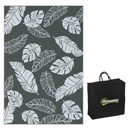 Outdoor Teppich wetterfest Blattmuster 182x274cm grau weiss