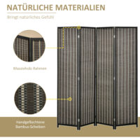 Paravent Raumteiler faltbar 180x180cm aus Holz braun schwarz
