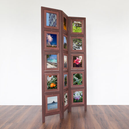 Paravent Raumteiler 3 teilig aus Holz mit 15 Bilderrahmen Braun