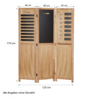 Paravent Raumteiler 3 teilig aus Holz mit Tafel & Wochenplaner Natur