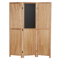 Paravent Raumteiler 3 teilig aus Holz mit Tafel & Wochenplaner Natur